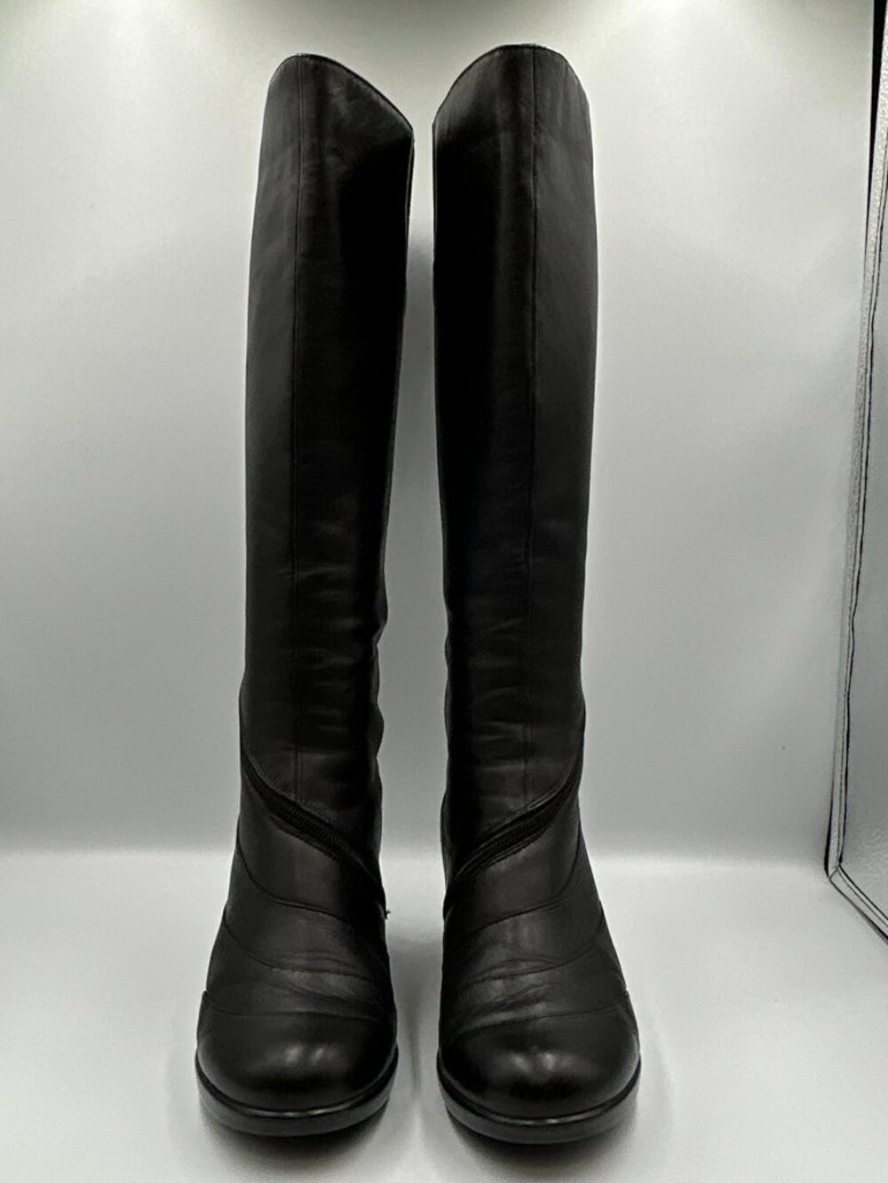 DANSKO Knee High Riding Boot Womens 8.5-9 Black Leather Asymmerical Zipper Dress